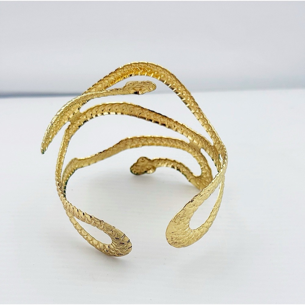 Snake Gold Tone Bangle Cuff Bracelet In Size 8 1/4. - Picture 3 of 5